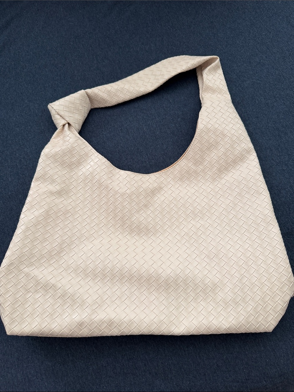 Woven Knot-Handle Shoulder Bag in Beige